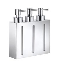 Design Dreifach Wand Seifenspender für Dusche, aus verchromten Messing, Füllstandsanzeige, chrom