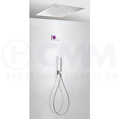 TRES Digitale Design Unterputz Duschanlage mit LED Deckeneinbaubrause 50cm mit Chromotherapie, chrom