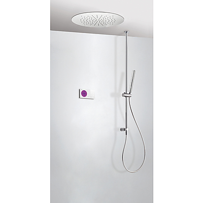 TRES Digitale Design Unterputz Duschanlage mit runder Edelstahl Einbaubrause Ø38cm & Brausestange