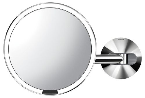 Simplehuman ST3015 -  Wand Edelstahl Sensor Akku LED Kosmetikspiegel, 5-fach, Ø23cm GLÄNZEND POLIERT
