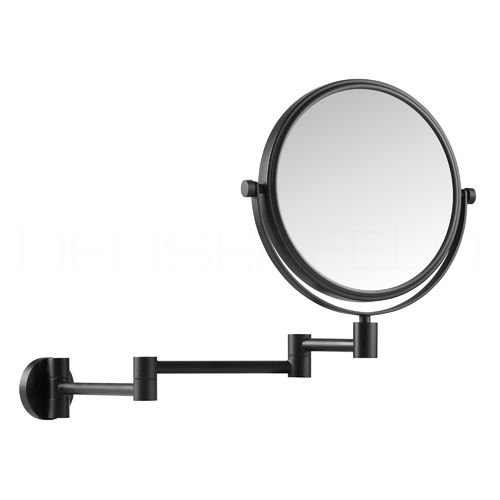DEUSENFELD K523C - Doppel Wand Kosmetikspiegel 5-fach + Normalspiegel, Ø20cm, 3-ARMIG, matt schwarz